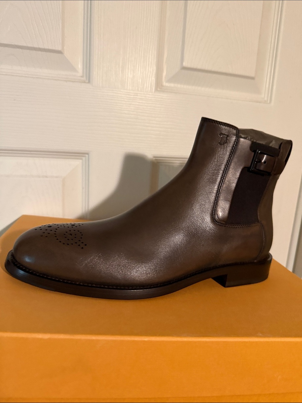 Tod's Taupe Leather Chukka Boot with Side Buckle